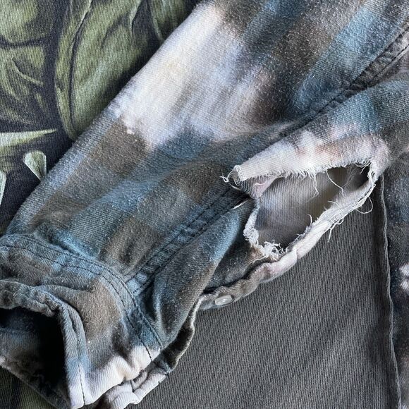 Folktown Shirt Mens Large Button Up Flannel Tie Dye Plaid Marine Bulldog Grunge - Picture 12 of 12